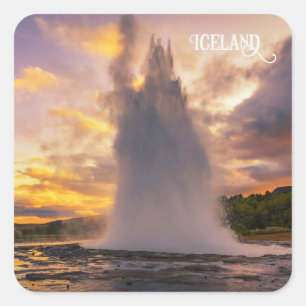 Island Geyser Fyrkantigt Klistermärke