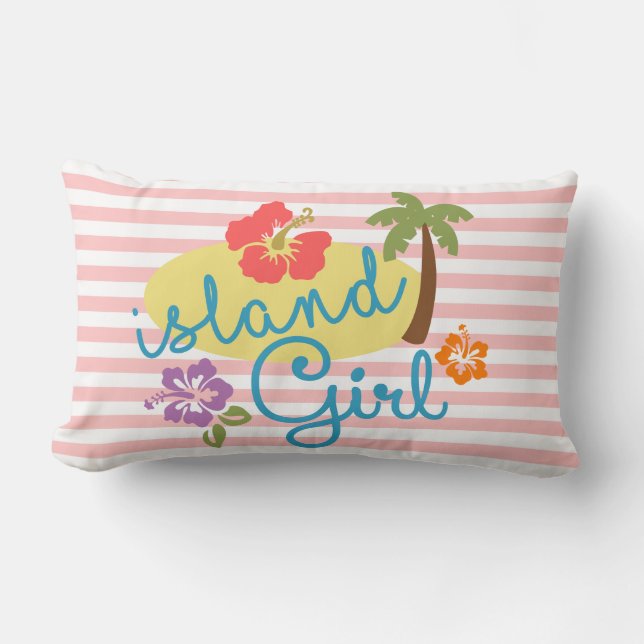 Island Girl: Tropisk Rosa Rand Lumbarkudde (Framsida)