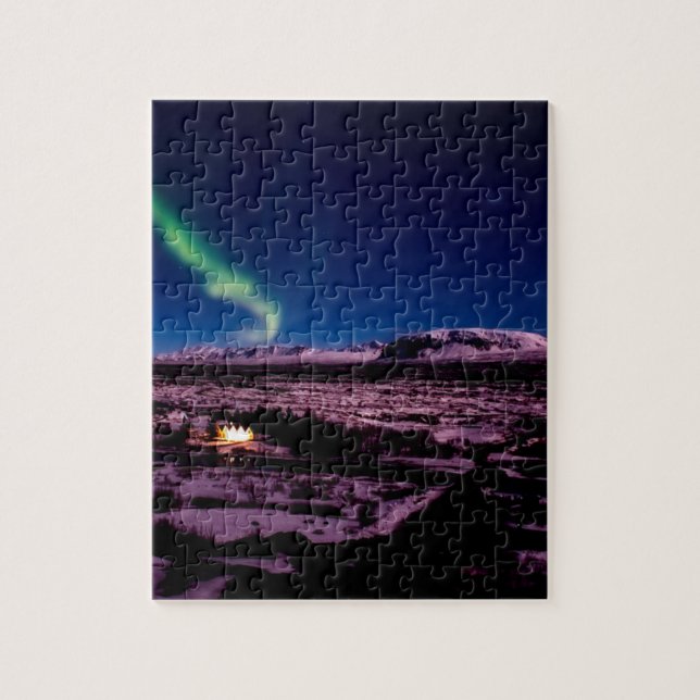 Island grönt norra ljus himlar pussel (Vertikal)