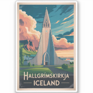 Island Hallgrimskirkja Illustration Resa Konst Klistermärken