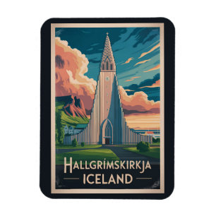 Island Hallgrimskirkja Illustration Resa Konst Magnet