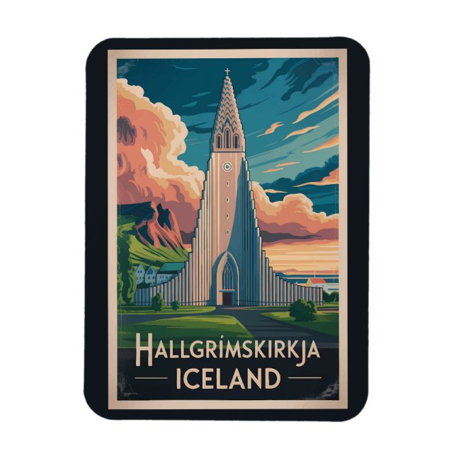 Island Hallgrimskirkja Illustration Resa Konst Magnet (Vertikal)