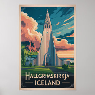 Island Hallgrimskirkja Illustration Resa Konst Poster