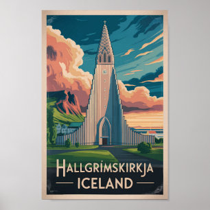 Island Hallgrimskirkja Illustration Resa Konst Poster
