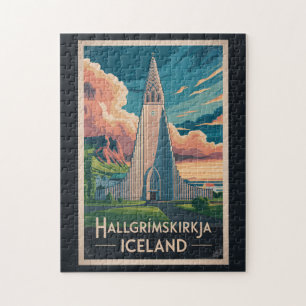 Island Hallgrimskirkja Illustration Resa Konst Pussel