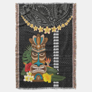 Island Hawaii Plumeria Lei Blanket Tiki och Kakau Filt