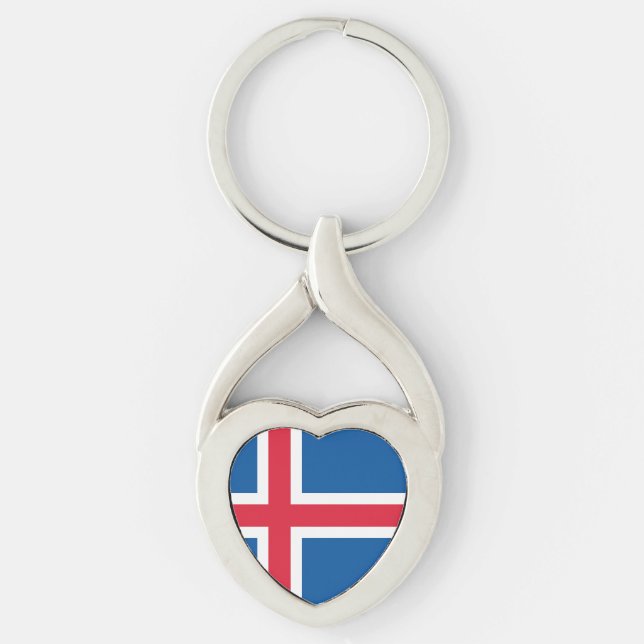 Island Heart Flagga Twisted Heart Silverfärgad Nyckelring (Framsidan)