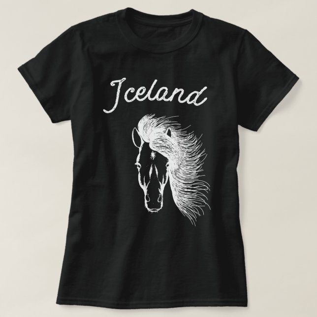Island Hoodie med isländska hästar T Shirt (Design framsida)