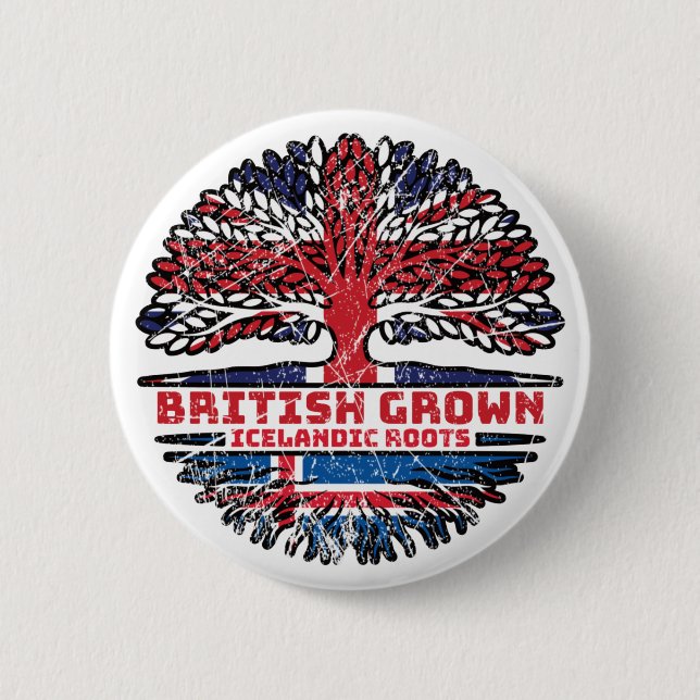 Island Islands British UK Träd Roots Flagga Knapp (Framsida)