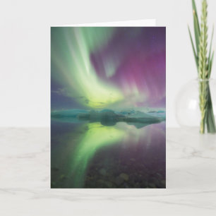 Island, Jokularlon. Aurora Ljus reflekterar Kort