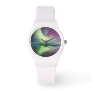 Island, Jokulsarlon. Aurora Ljus reflektera Armbandsur
