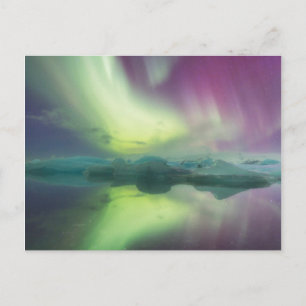 Island, Jokulsarlon. Aurora Ljuset Reflekterar Vykort