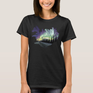 Island Karta Fire Ice Northern Light Islands Souv T Shirt