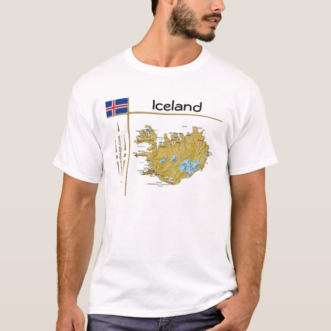 Island Karta + Flagga + Rubrik T-skift Tee (Framsida)
