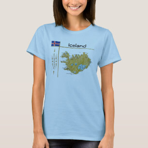 Island Karta + Flagga + Rubrik T-skift Tee Shirt