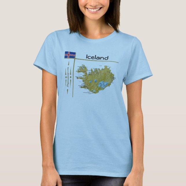 Island Karta + Flagga + Rubrik T-skift Tee Shirt (Framsida)