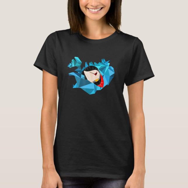 Island Karta och Puffin Geometric Polygon Stil T Shirt (Framsida)