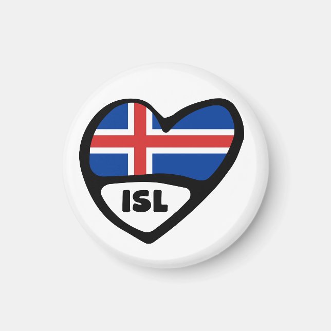 Island Land Code Flagga Heart, ISL Magnet (Framsidan)