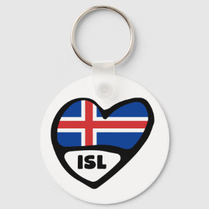 Island Land Code Flagga Heart Nyckelring, ISL Nyckelring
