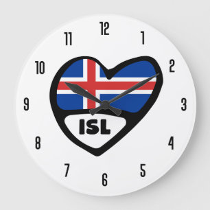 Island Land kod ISL Flagga Heart Stor Klocka