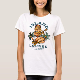 Island Lounge Tropical Musician Tattoo Guitar Girl T Shirt