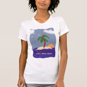 Island med Handflatan Träd, Solnedgång och Fiskmås Tee Shirt