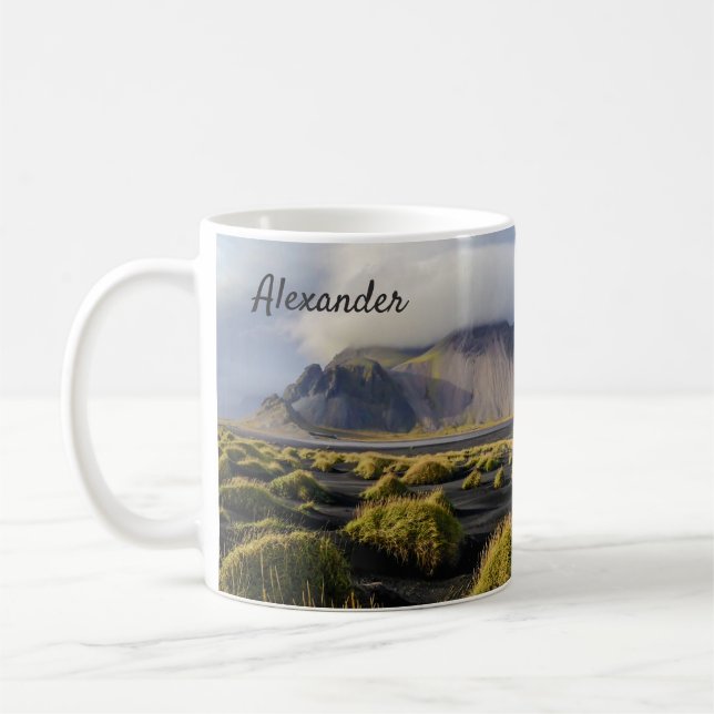 Island mugg svartstrandfotografi (Vänster)