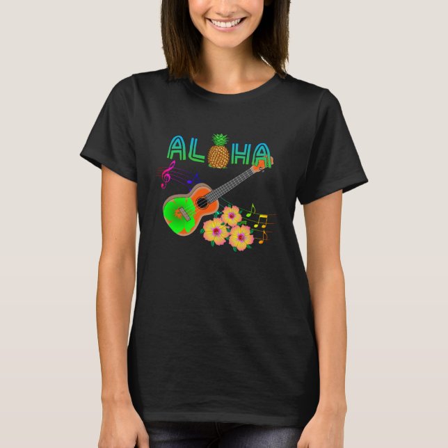 Island Music Ukulele Hawaii Aloha T Shirt (Framsida)