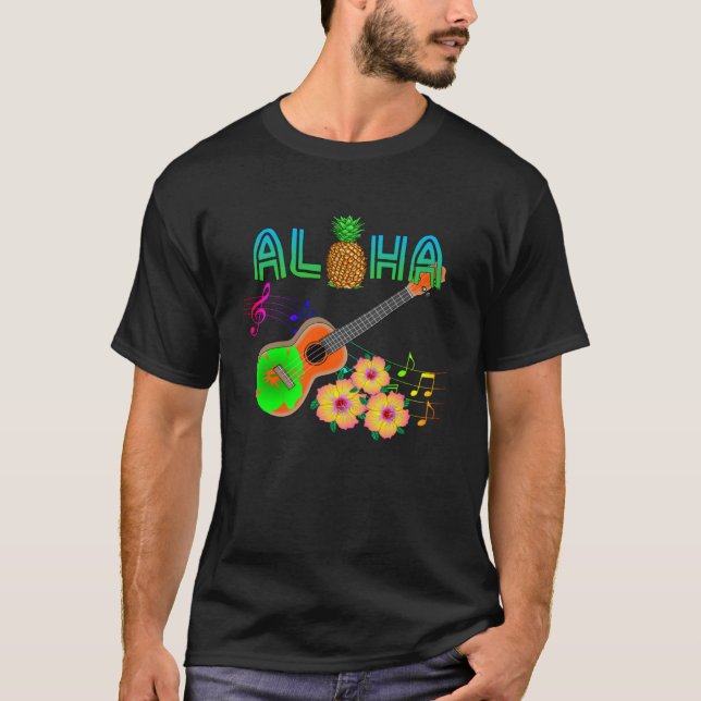 Island Music Ukulele Hawaii Aloha T Shirt (Framsida)
