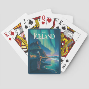 Island Nordlysidyll Illustration Resa Konst Vi Casinokort