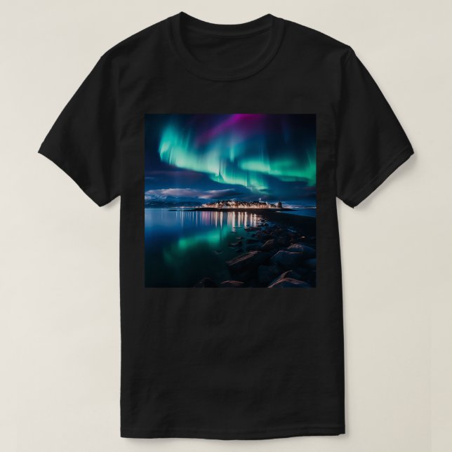Island Norra Ljus Aurora Borealis Vacation P T Shirt (Design framsida)