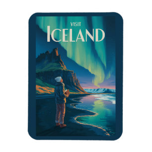 Island Norrsken Illustration Resa Konst Vi Magnet