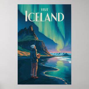 Island Norrsken Illustration Resa Konst Vi Poster
