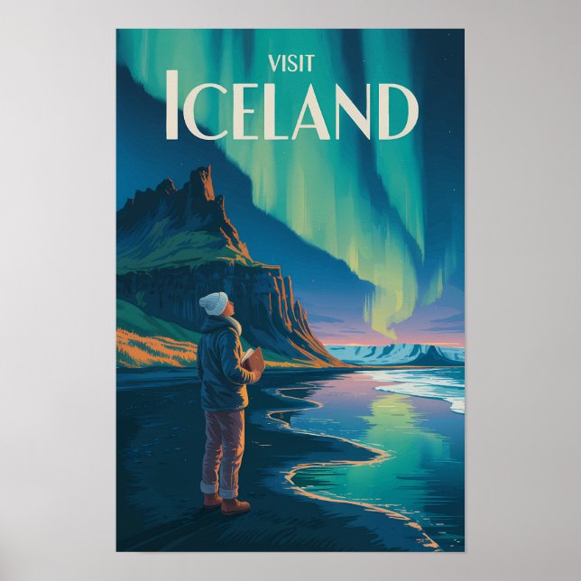 Island Norrsken Illustration Resa Konst Vi Poster (Framsidan)