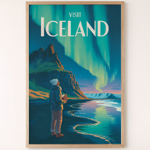Island Norrsken Illustration Resa Konst Vi Poster