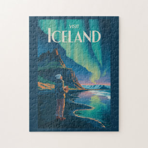 Island Norrsken Illustration Resa Konst Vi Pussel