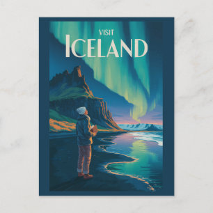Island Norrsken Illustration Resa Konst Vi Vykort