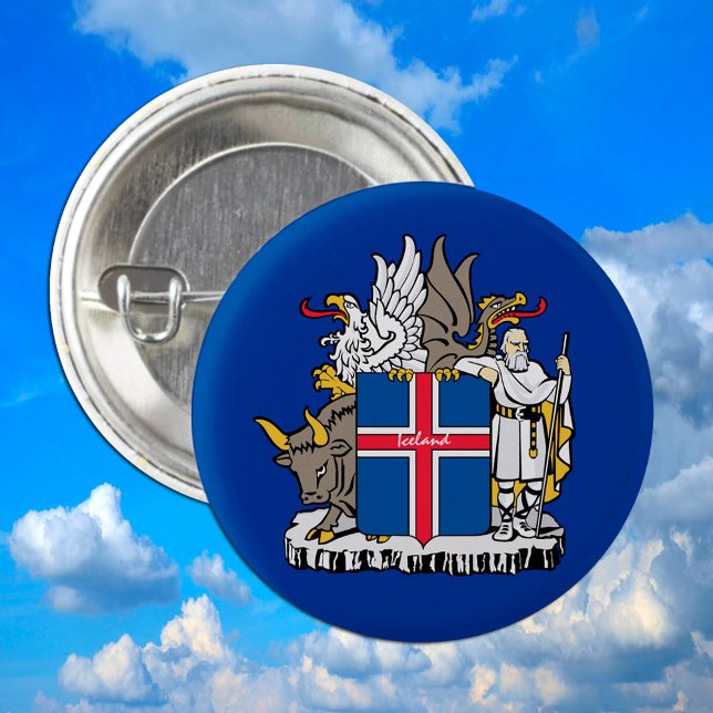 Island och isländsk flagga, emblem, helgdag/idrott knapp (Skapare uppladdad)