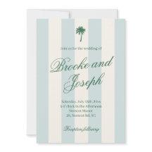 Island Palm Stripe Cabana Strand Retro blå bröllop