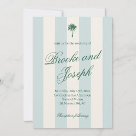 Island Palm Stripe Cabana Strand Retro blå bröllop Inbjudningar