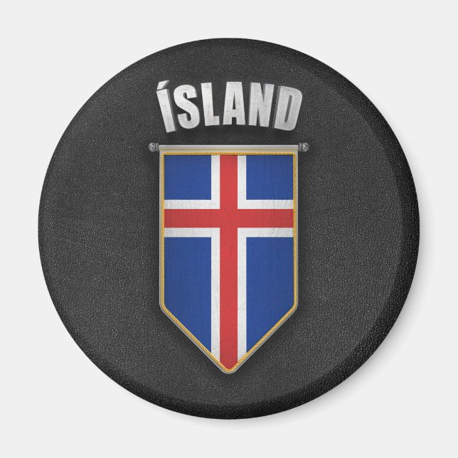 Island Pennant med läderutseende av hög kvalitet Magnet (Framsidan)