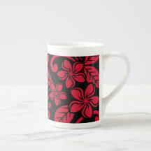 ISLAND PLUMERIA (BLACK/RED) BONE CHINA MUGG