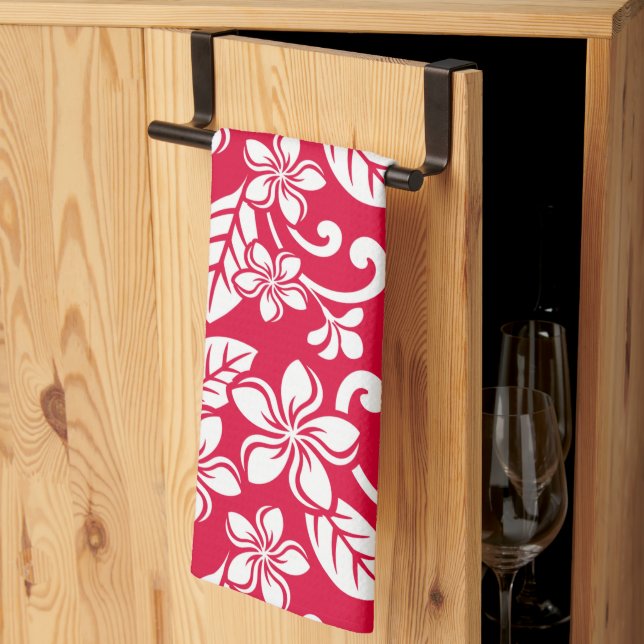 ISLAND PLUMERIA (STRAWBERRY RED) KÖKSHANDDUK (Thirds Fold)