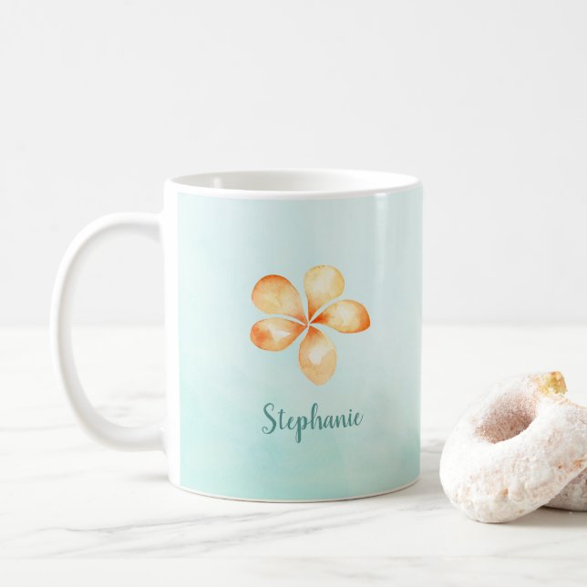 Island Plumeria Watercolor Kaffemugg (Med munk)