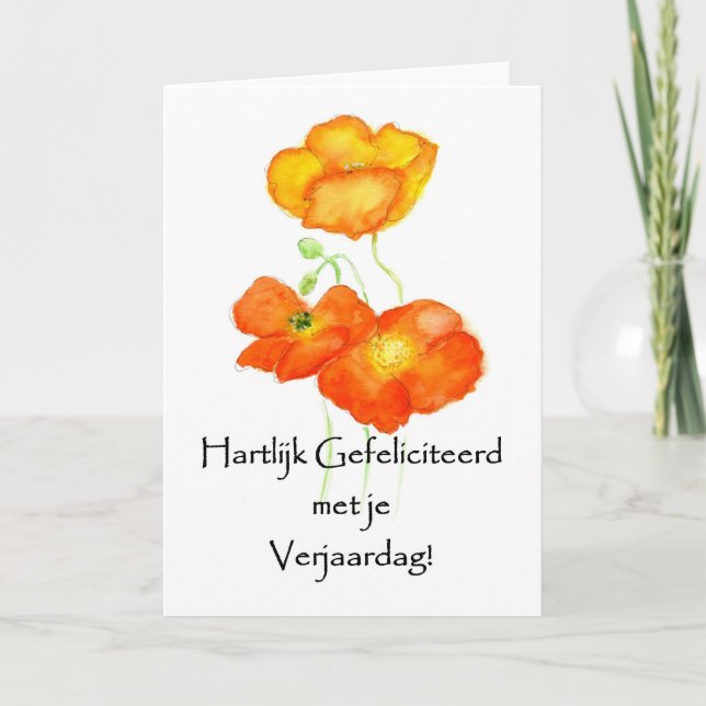 Island Poppies Birthday Card - Nederländska Hälsni Kort (Framsida)