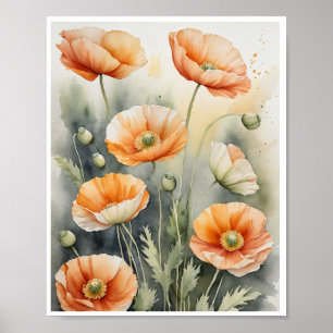 Island Poppy Flower Painting Vatten färg Poster