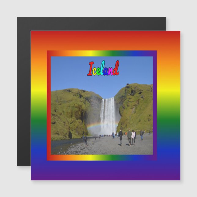 Island Rainbow Waterfall Magnet (Fram/baksida)