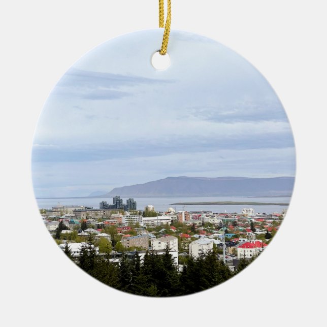 Island Reykjavik Cityscape Esja Photo Julgransprydnad Keramik (Framsidan)
