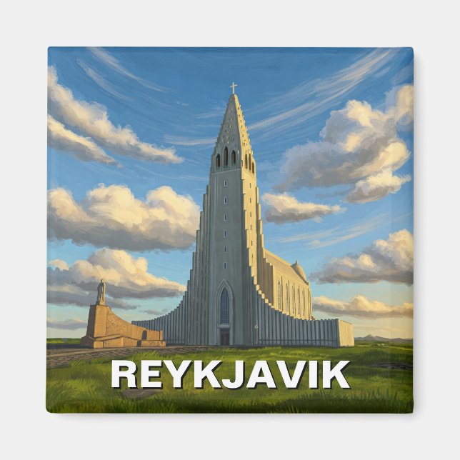 Island Reykyavik Church of Hallgrimur Travel Magnet (Framsidan)