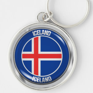 Island Round Emblem Rund Silverfärgad Nyckelring